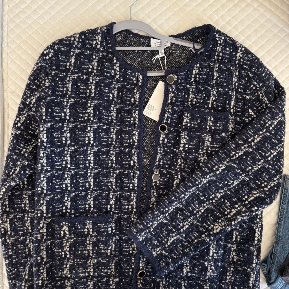 & Other Stories Navy and White Tweed Cardigan